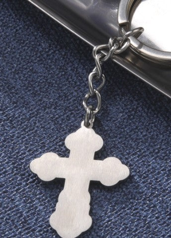 Stainless Steel Laser Engraved Keychain | Cross & Spider Design