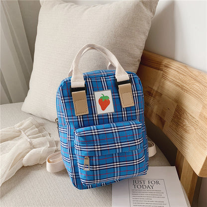 Kids' Checked Canvas Mini Backpack – Waterproof Multi-Pocket School Bag