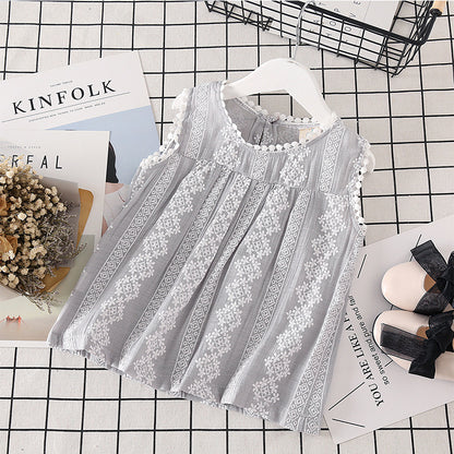 Girls Lace Trim Cotton Vest Top – Korean Style Sleeveless