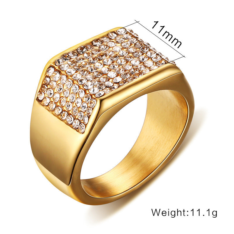 Gold Titanium Steel Diamond-Cut Ring | Sizes 7–12