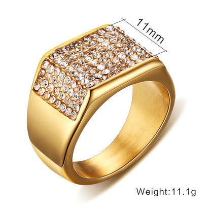 Gold Titanium Steel Diamond-Cut Ring | Sizes 7–12