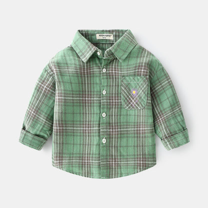 Boys' Long Sleeve Plaid Lapel Shirt | 100% Cotton, Smart Casual