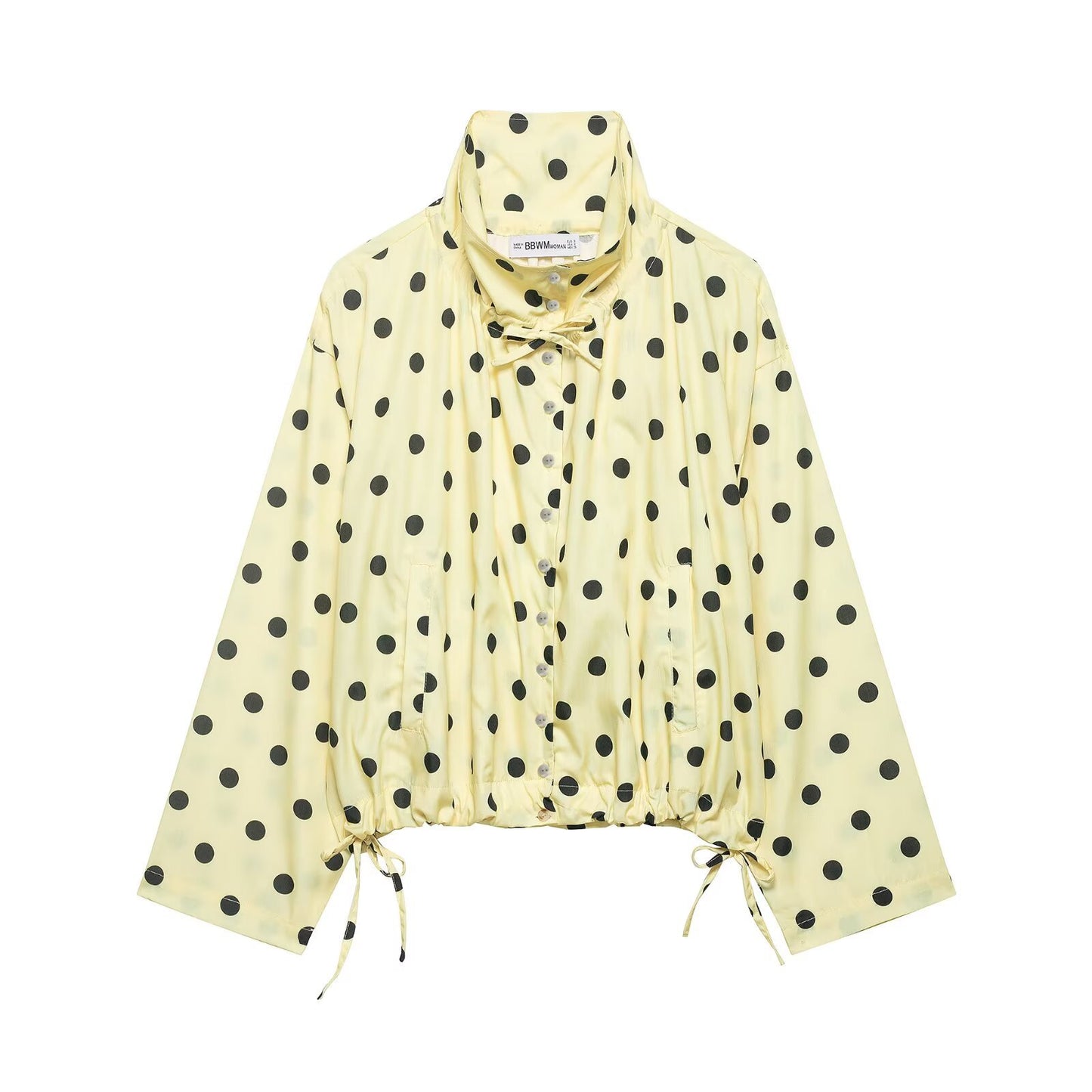Women's Polka Dot Long-Sleeve Coat | Stand Collar Bow-Tied Single-Breasted Jacket