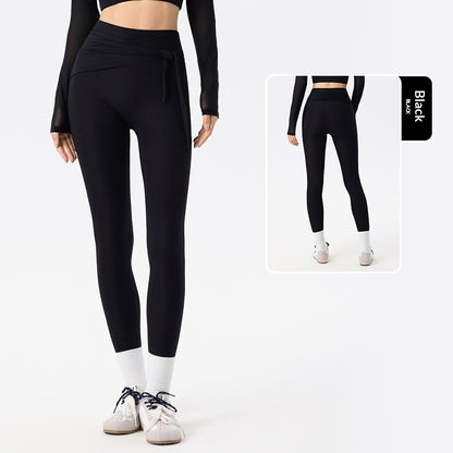 Women's Ribbed Cross-Tie Yoga Pants - High Waist Butt-Lifting