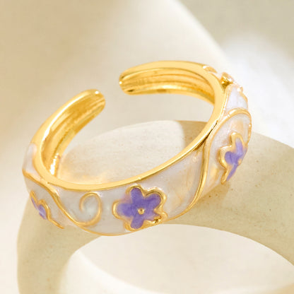 Vintage Floral Diamond-Encrusted Adjustable Ring | Copper Open Ring in 6 Styles