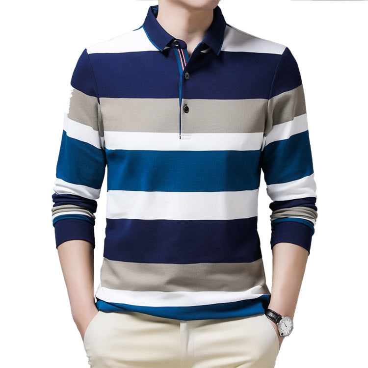 Men's Striped Lapel Long Sleeve Top | Loose Fit Urban Casual