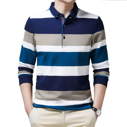 Men's Striped Lapel Long Sleeve Top | Loose Fit Urban Casual