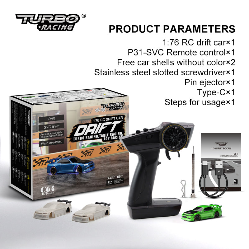 Turbo Racing C64 1/76 Drift RC Car with Gyro - Remote Control