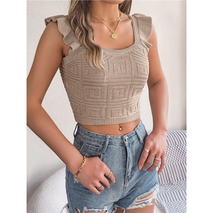 Women's Ruffle Trim Viscose Crop Top – 5 Colours, Sizes S–XL