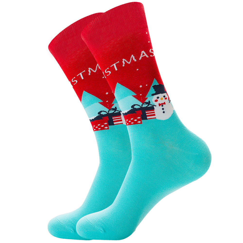 Men’s Novelty Jacquard Cotton Tube Socks 14 Designs Santa Elk Cat