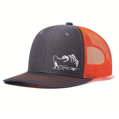 Two-Tone Mesh Baseball Cap - Fishbone Pattern Embroidered Unisex