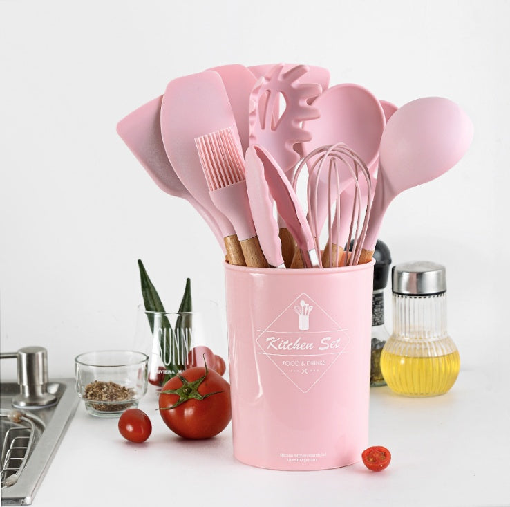 Silicone Kitchen Utensils with Wooden Handle