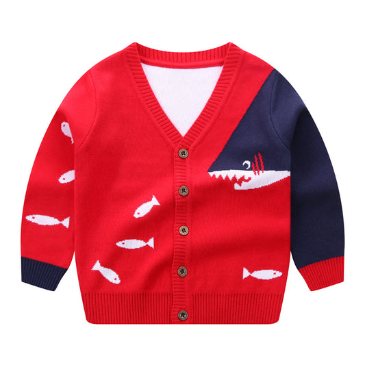 Boys V-Neck Button-Up Fine Knit Cardigan