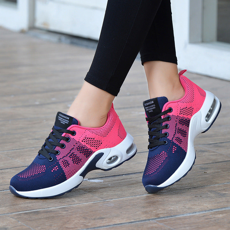 Women's Flyknit Mesh Casual Trainers - Breathable Lace-Up Flat Sports Shoes