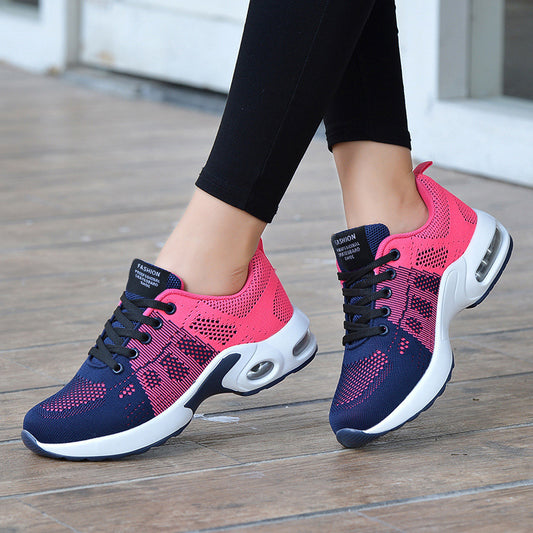 Women's Flyknit Mesh Casual Trainers - Breathable Lace-Up Flat Sports Shoes