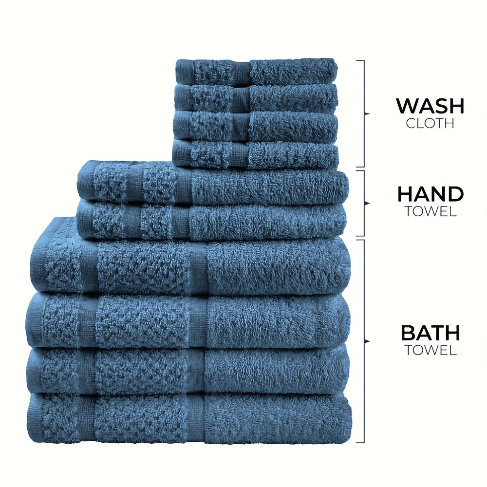 10-Piece Cotton Blend Towel Set | Bath, Hand & Face Towels | 4 Colours