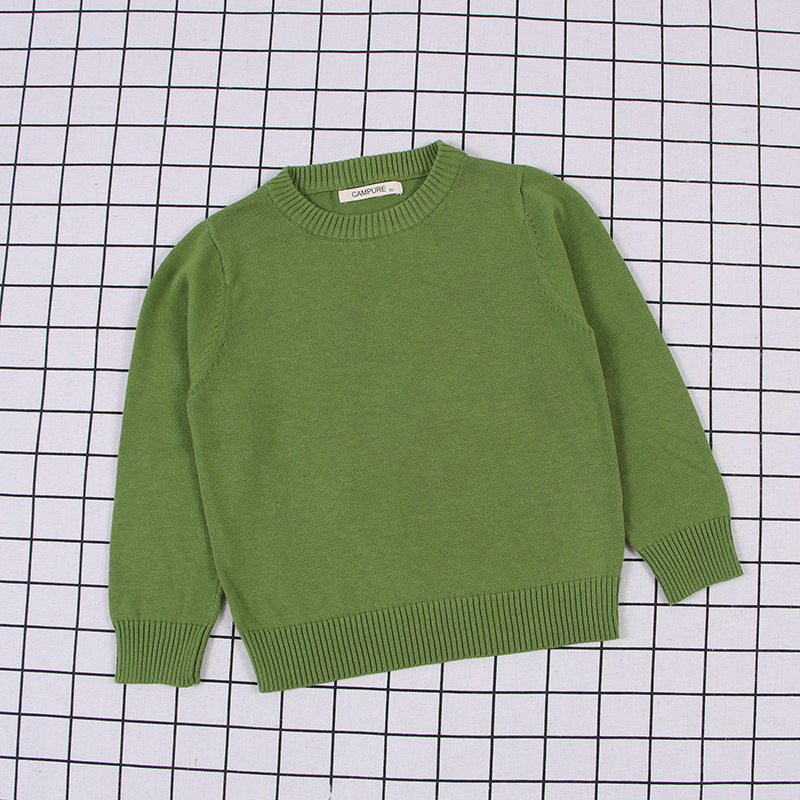 Children's Solid Colour Knitted Cotton Pullover Sweater | Boys & Girls | Age 12M-8Y