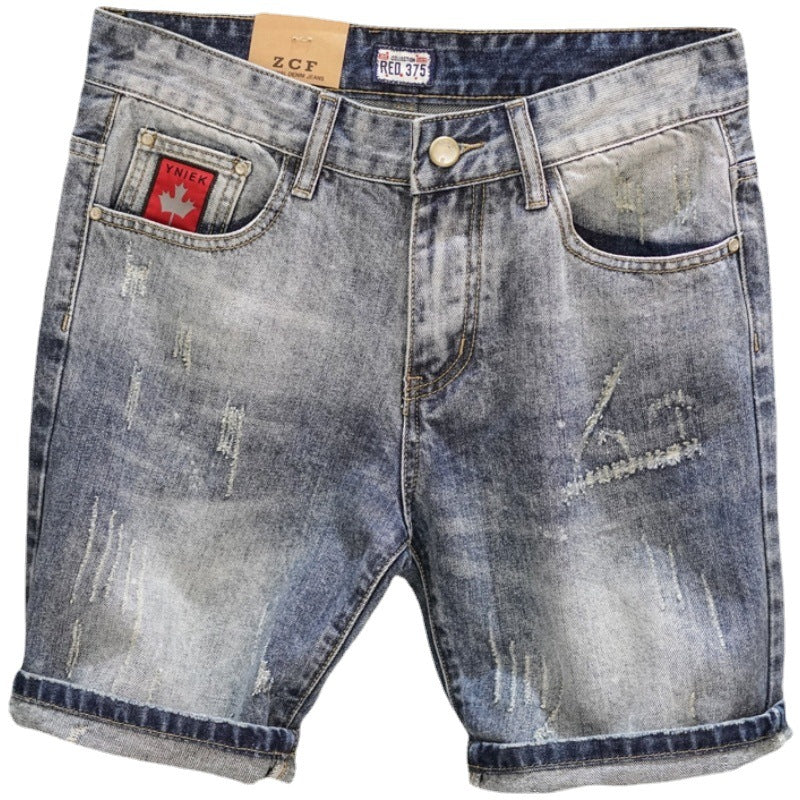 Men's Ripped Denim Cropped Jeans | Straight Leg Frayed Hem W27-34