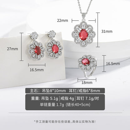 Women's Zircon Floral Jewellery Set – Copper Earrings, Necklace & Ring