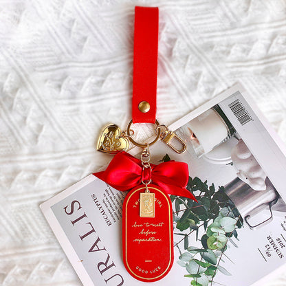 Leather Bookmark Bow Keychain | Red & Pink