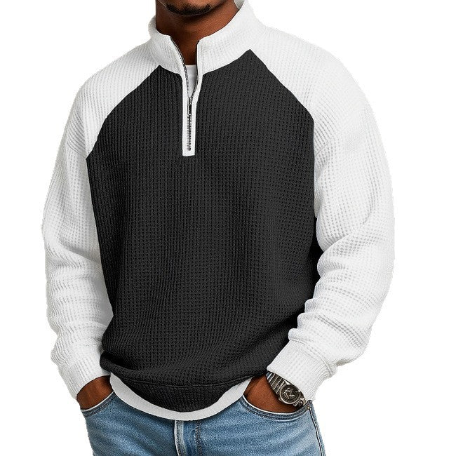 Men's Waffle Knit Long Sleeve Polo Shirt – Colour Block | 6 Colours | Sizes S–5XL