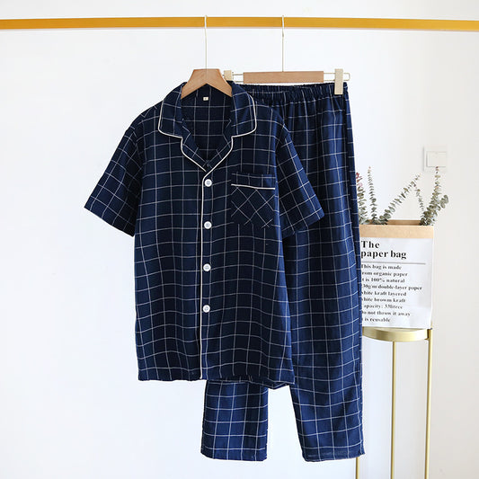 Men's Plaid Cotton Short Sleeve Pyjama Set | Summer Loungewear