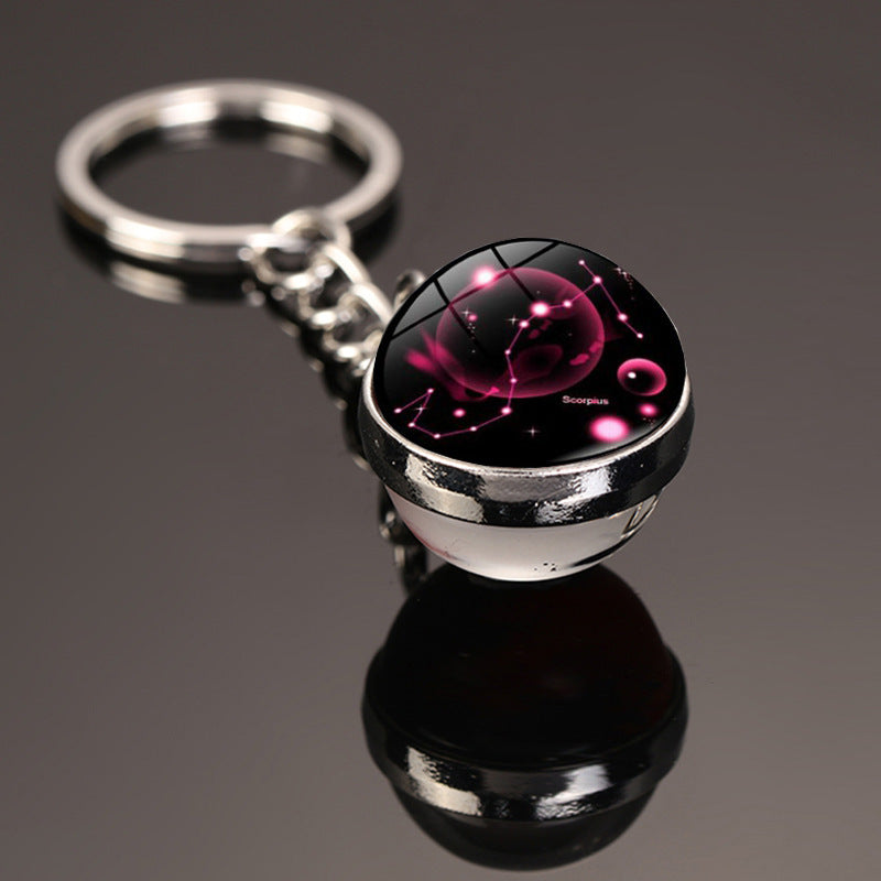 Zodiac Constellation Glass Dome Keychain | All 12 Star Signs