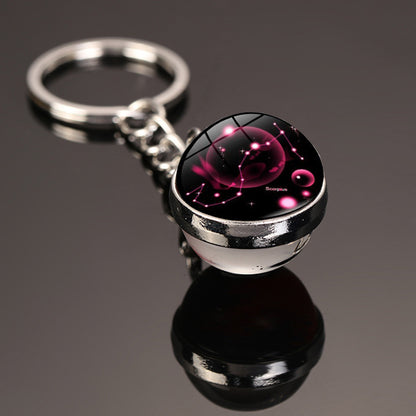 Zodiac Constellation Glass Dome Keychain | All 12 Star Signs