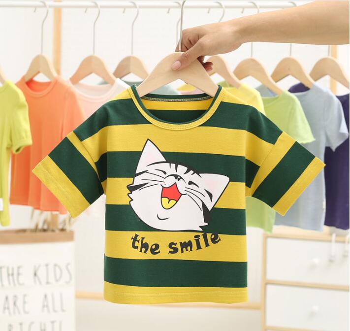 Girls Korean Style Striped Cotton Short Sleeve T-Shirt – 3 Colours