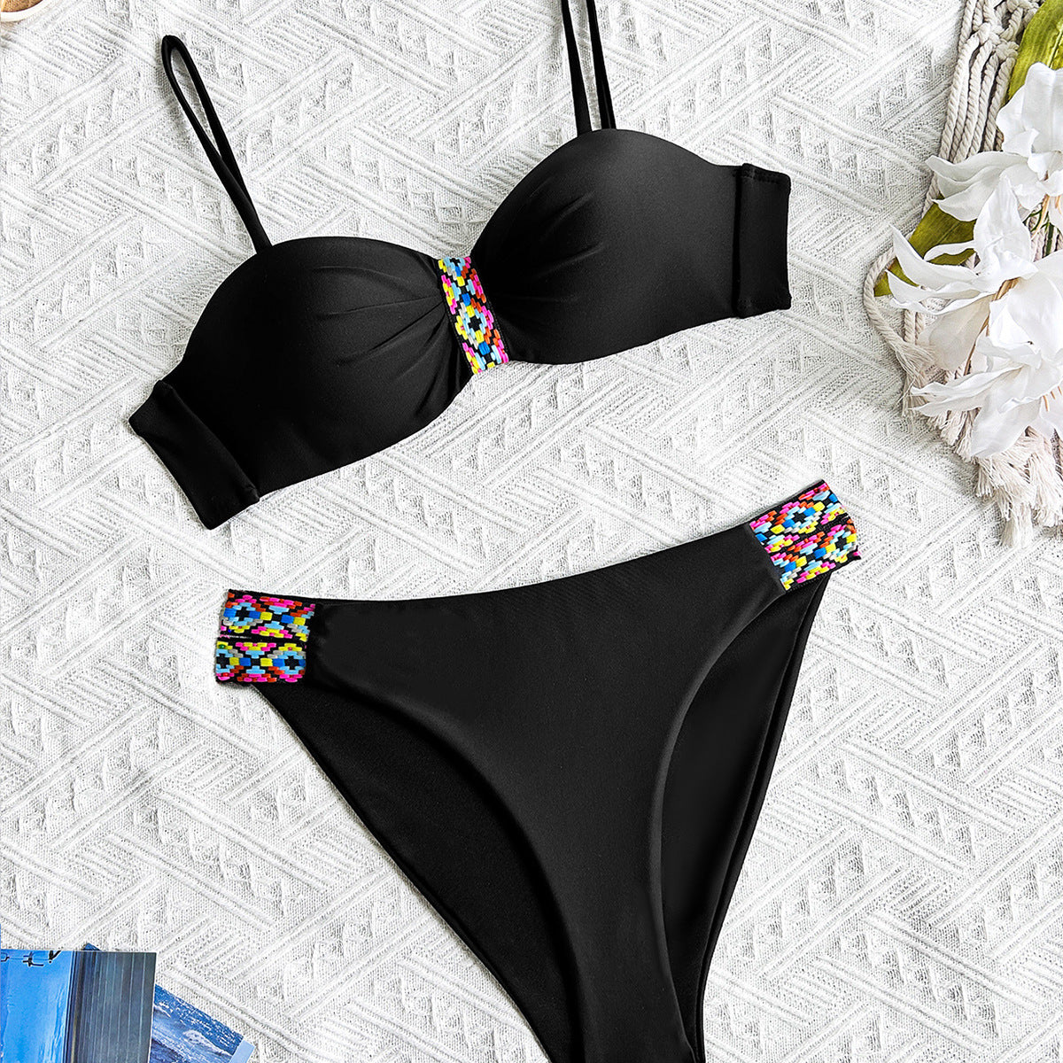 Women's Two-Piece Bikini Set | Solid Colour Backless Swimsuit