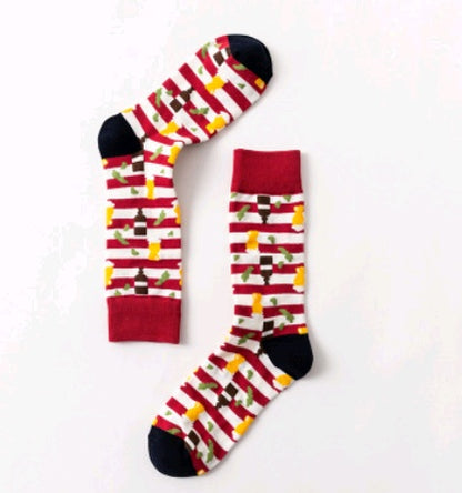Men’s Novelty Jacquard Cotton Socks 10 Patterns Fireworks Christmas Tree