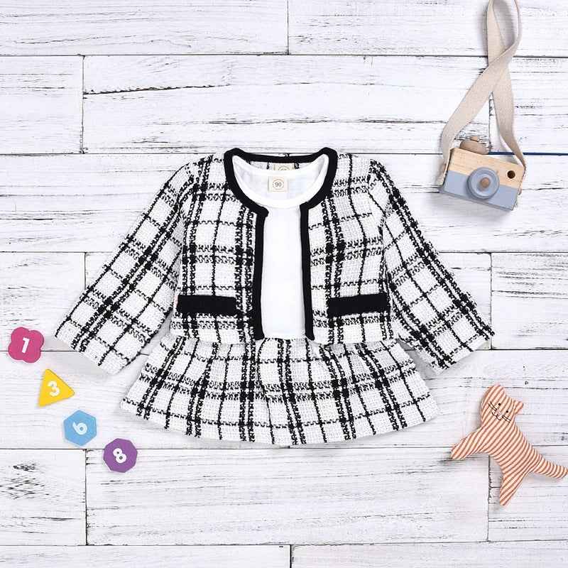 Girls Two-Piece Knit Sweater & Skirt Set – Long Sleeve Plaid Children’s Outfit