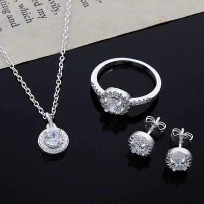 Women's Zircon Apple Jewellery Set – 925 Silver-Plated Necklace & Ring