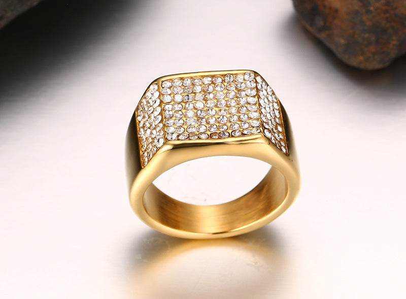 Gold Titanium Steel Diamond-Cut Ring | Sizes 7–12
