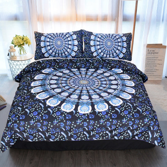 Blue Peacock Print Duvet Cover Set | Twin Full Queen King