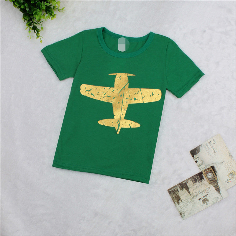 Children's Airplane Print T-Shirt | Unisex Cotton Short Sleeve
