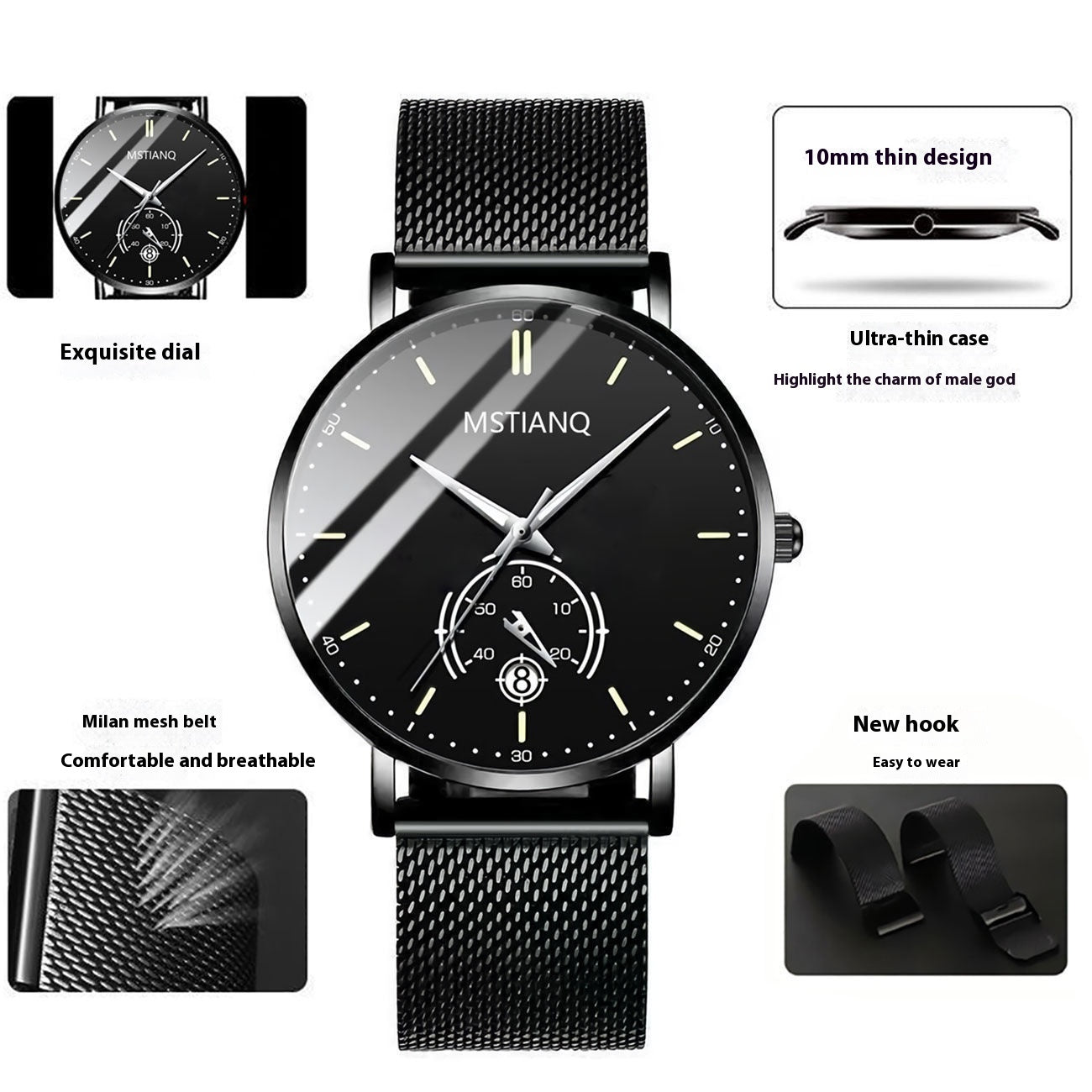 Men’s Casual Alloy Watch – 10mm, 4 Dial Colours, 3 Strap Styles