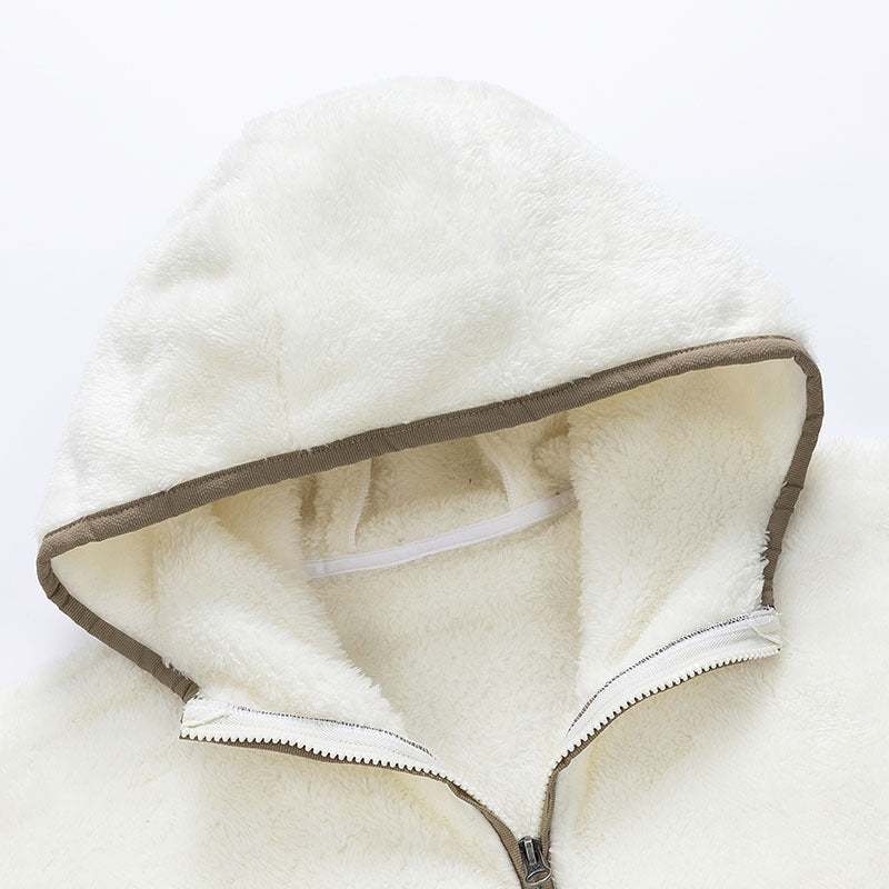 Women's Coral Fleece Hooded Zip Pyjama Set | Plus Size Winter Loungewear