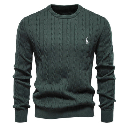 Men's Deer Embroidered Cotton Pullover Sweater | Autumn Casual Knitwear