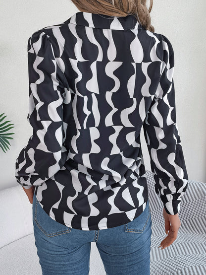 Women's Colour Block Long Sleeve Shirt | Notched Lapel
