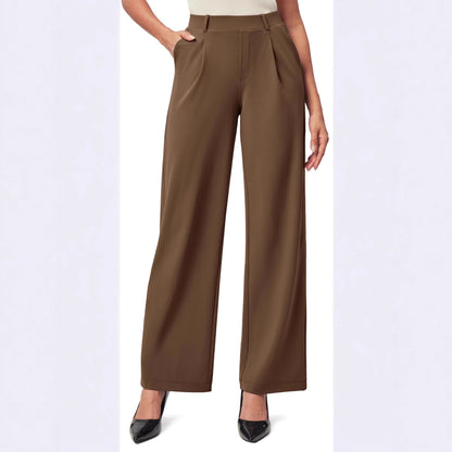 Women's High Waist Wide-Leg Work Trousers - Nylon Blend