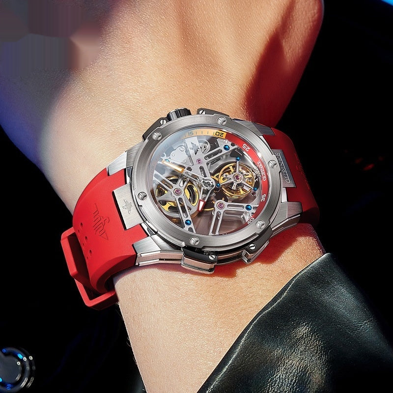 Men's Mechanical Flywheel Watch | Open-Heart Dial | Silicone Strap