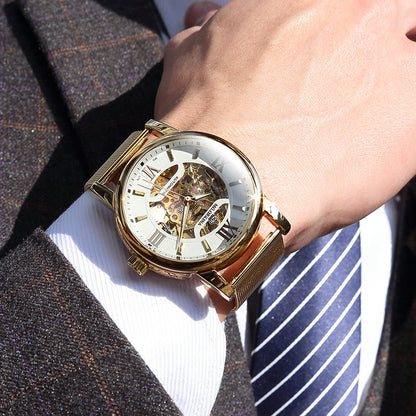 Men’s Mechanical Watch – 43mm Woven Mesh Strap, Luminous, 7 Colours