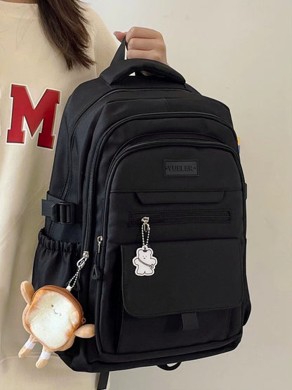 Large Capacity Solid Colour Backpack – Lightweight Nylon Everyday Bag