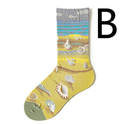 Men's Jacquard Cotton Retro Socks – Novelty Patterned One-Size Socks 19 Designs