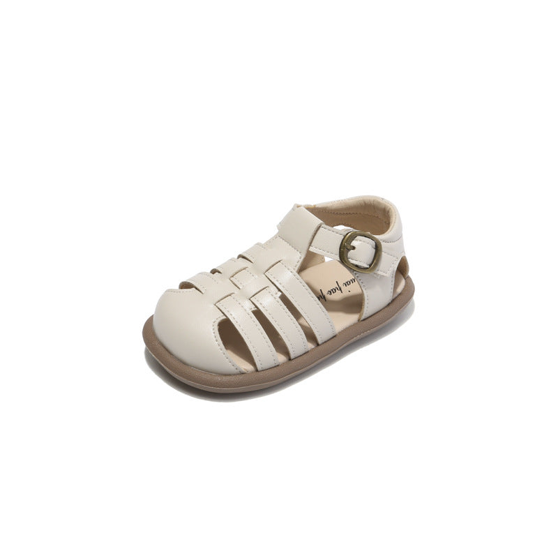 Girls' Woven Roman Shoes – PU Leather Velcro Toddler Flats