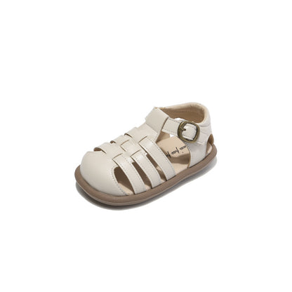 Girls' Woven Roman Shoes – PU Leather Velcro Toddler Flats