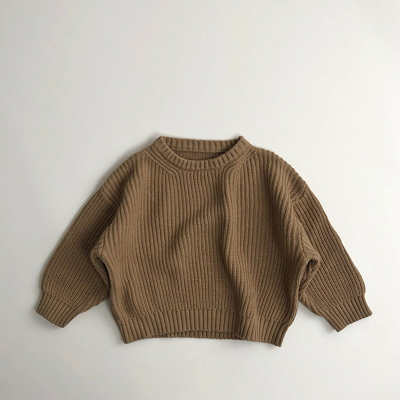 Children's Solid Colour Round Neck Knit Sweater | Boys & Girls Jumper