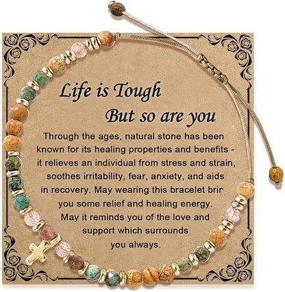 Natural Stone Heart Pendant Bracelet | Hand-Woven Turquoise & Gold Bead Wax Cord
