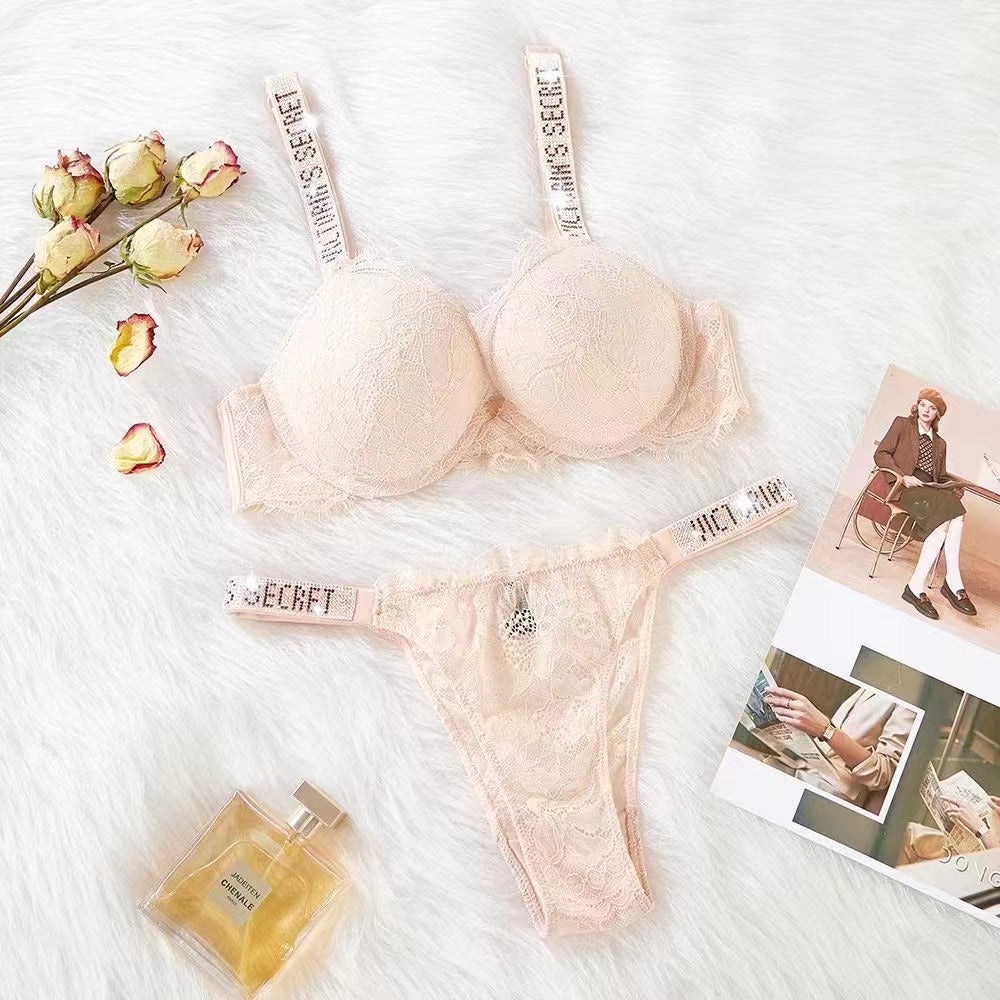 Lace Rhinestone 3/4 Cup Bra and Knicker Set | 4 Colours